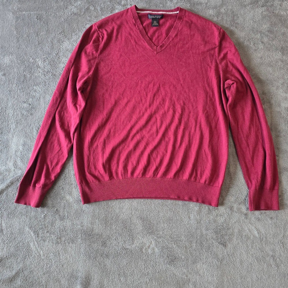 Banana Republic Silk Cotton Cashmere V-Neck‎ Sweater Men's Large Burgundy Preppy